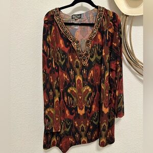 Vintage Bob Mackie Wearable Art Jeweled Ikat Tunic Top - Plus 3X